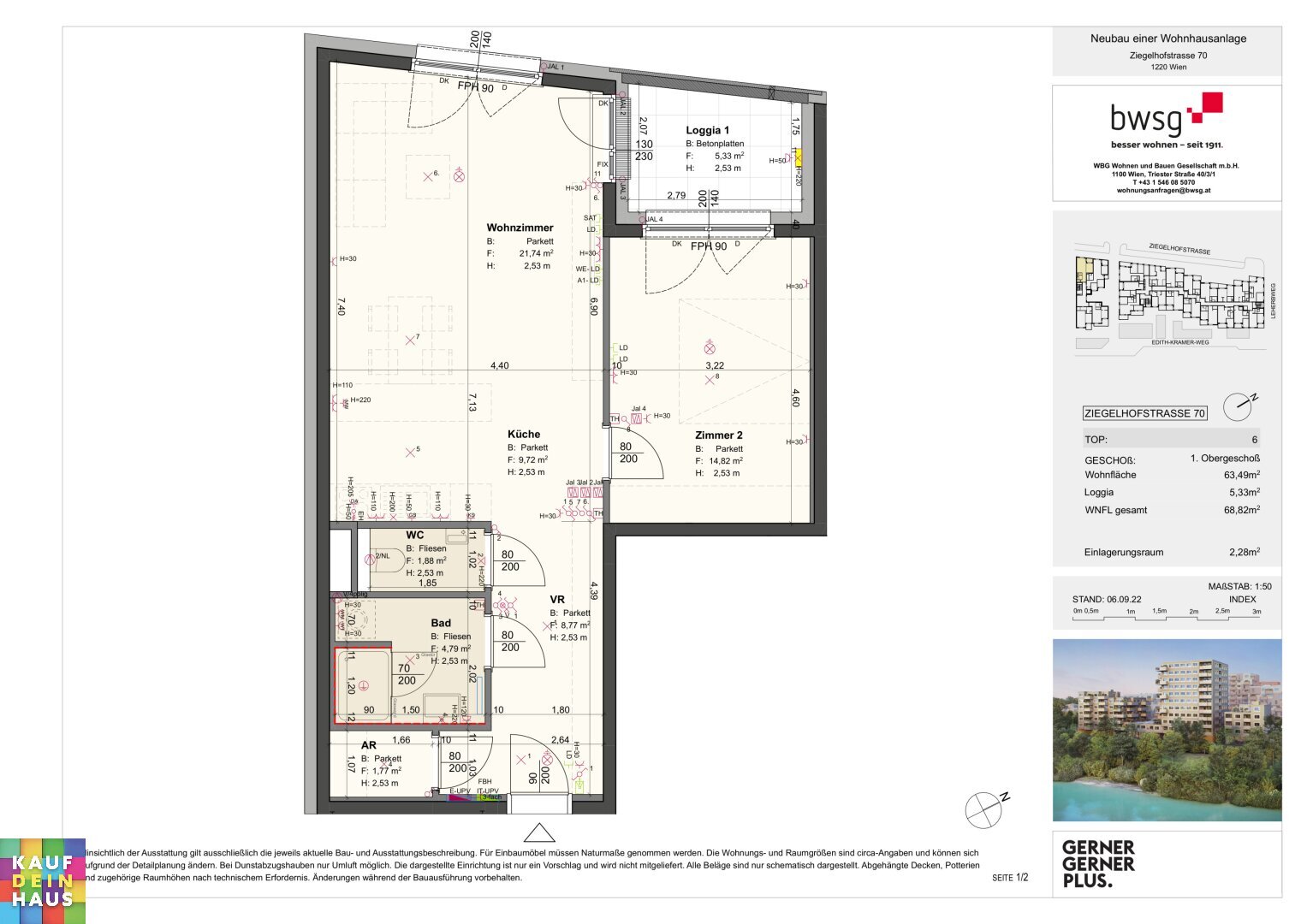 Wohnung zur Miete 754 € 2 Zimmer 63,5 m²<br/>Wohnfläche 1.<br/>Geschoss Ziegelhofstraße 70 Wien 1220