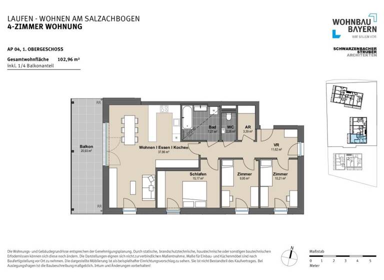 Wohnung zum Kauf - Neubau provisionsfrei 568.700 € 4 Zimmer 103 m²<br/>Wohnfläche Tittmoninger Straße 52, 52a, 52b Laufen Laufen 83410