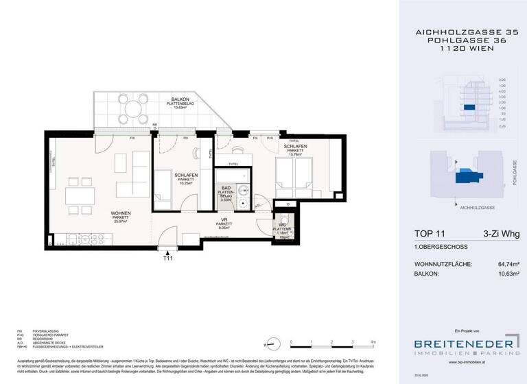 Wohnung zum Kauf - Erstbezug 441.000 € 3 Zimmer 64,7 m² 1. Geschoss Aichholzgasse Wien 1120