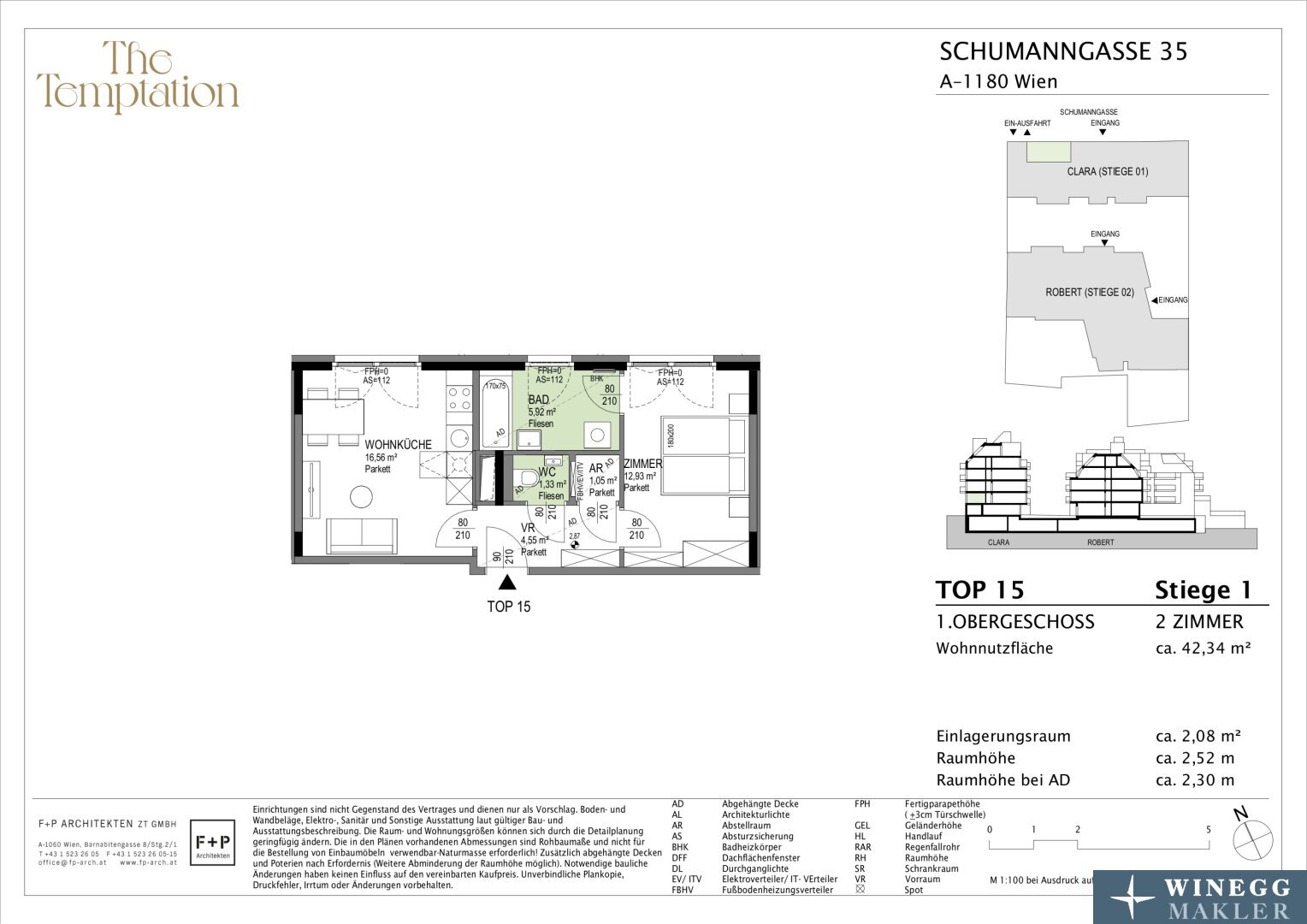 Wohnung zum Kauf 287.700 € 2 Zimmer 42,3 m²<br/>Wohnfläche 1.<br/>Geschoss Schumanngasse 35 Wien 1180