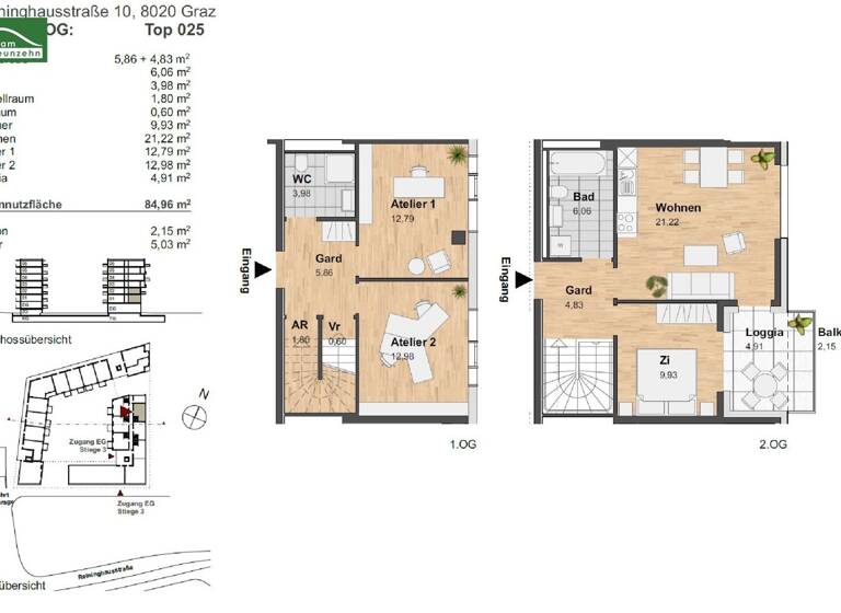 Wohnung zur Miete 1.029 € 4 Zimmer 80,8 m² 1. Geschoss Reininghausstraße 10 Eggenberg Graz 8020