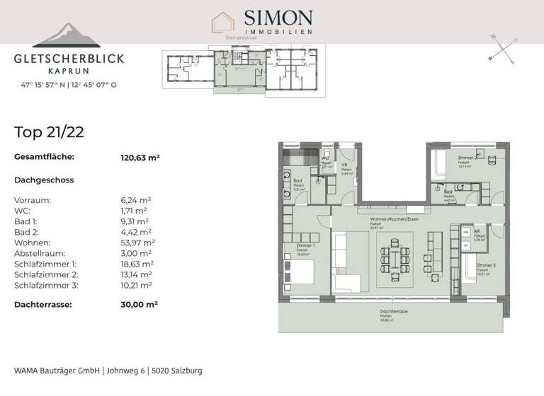Wohnung zum Kauf - Erstbezug provisionsfrei 1.020.000 € 4,5 Zimmer 3. Geschoss frei ab 01.12.2026 Kellnerfeldstraße Kaprun 5710