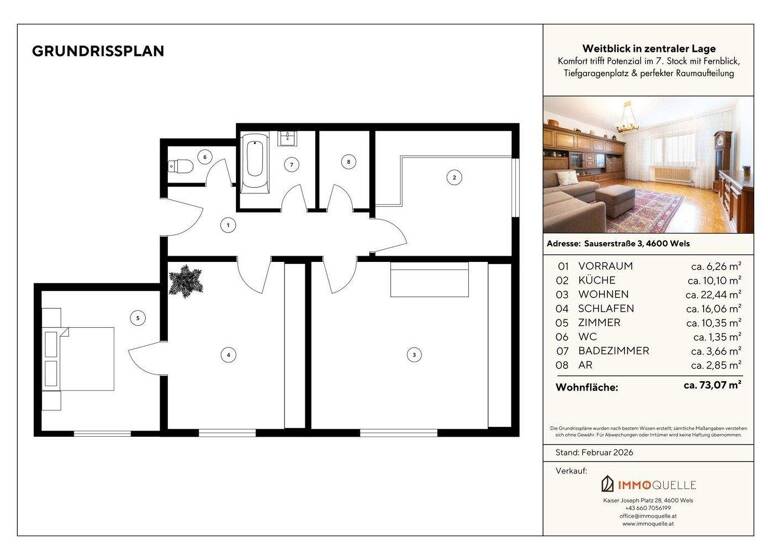 Wohnung zum Kauf 175.000 € 3 Zimmer 73,1 m² 7. Geschoss Grabenhof Wels 4600