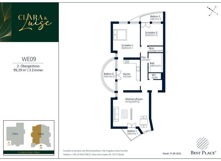 Wohnung zum Kauf provisionsfrei 545.000 € 3 Zimmer 99,3 m²<br/>Wohnfläche 2.<br/>Geschoss Lindenthaler Allee 36 Zehlendorf Berlin 14163