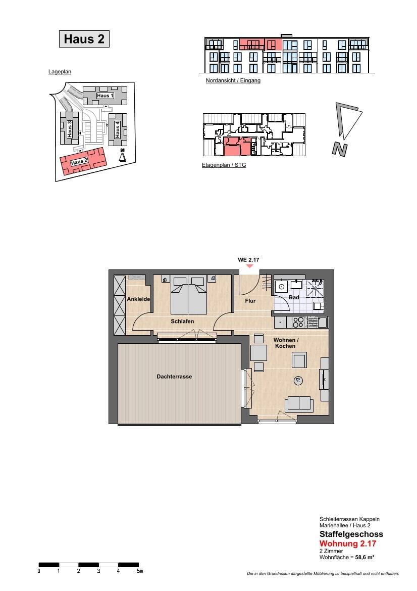 Penthouse zur Miete 820 € 2 Zimmer 58,6 m²<br/>Wohnfläche 2.<br/>Geschoss ab sofort<br/>Verfügbarkeit Kappeln 24376