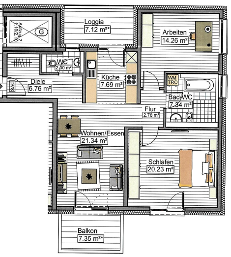 Wohnung zur Miete 1.110 € 3 Zimmer 89,2 m²<br/>Wohnfläche 6.<br/>Geschoss Stadtmitte Neu-Ulm 89231