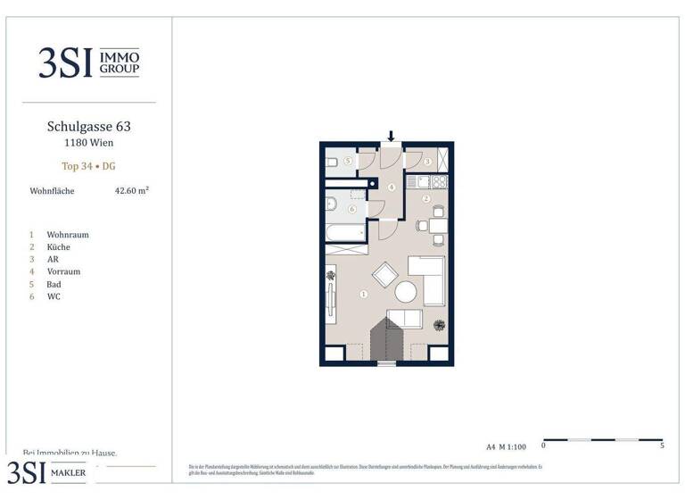 Studio zum Kauf 236.100 € 1 Zimmer 42,6 m² 5. Geschoss frei ab 01.09.2027 Schulgasse 63 Wien 1180