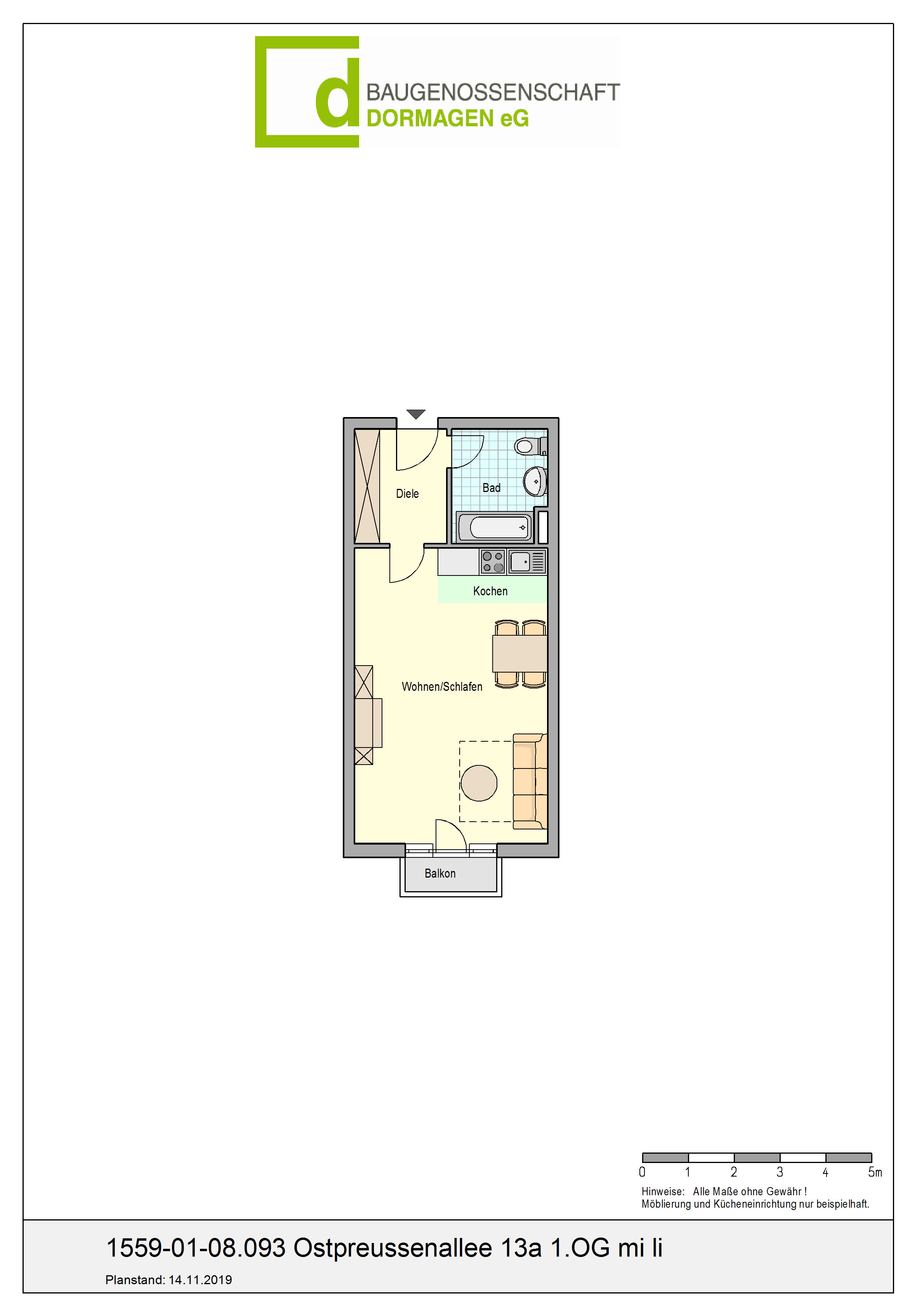 Wohnung zur Miete 314 € 1 Zimmer 37,4 m²<br/>Wohnfläche 1.<br/>Geschoss 01.03.2025<br/>Verfügbarkeit Ostpreußenallee 13a Dormagen - Mitte Dormagen 41539