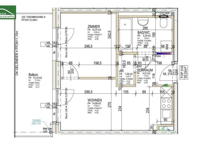 Wohnung zur Miete 394 € 2 Zimmer 35,2 m² 1. Geschoss frei ab 01.05.2026 Brauquartier 15-17 Puntigam Graz 8055