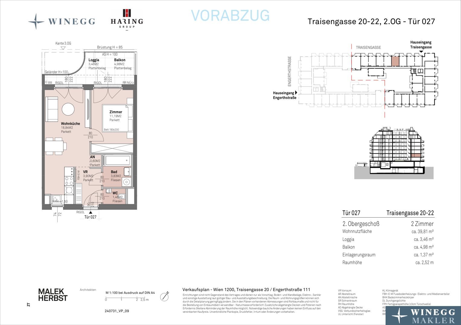 Wohnung zum Kauf 255.300 € 2 Zimmer 39,8 m²<br/>Wohnfläche 2.<br/>Geschoss Traisengasse 20-22 Wien 1200