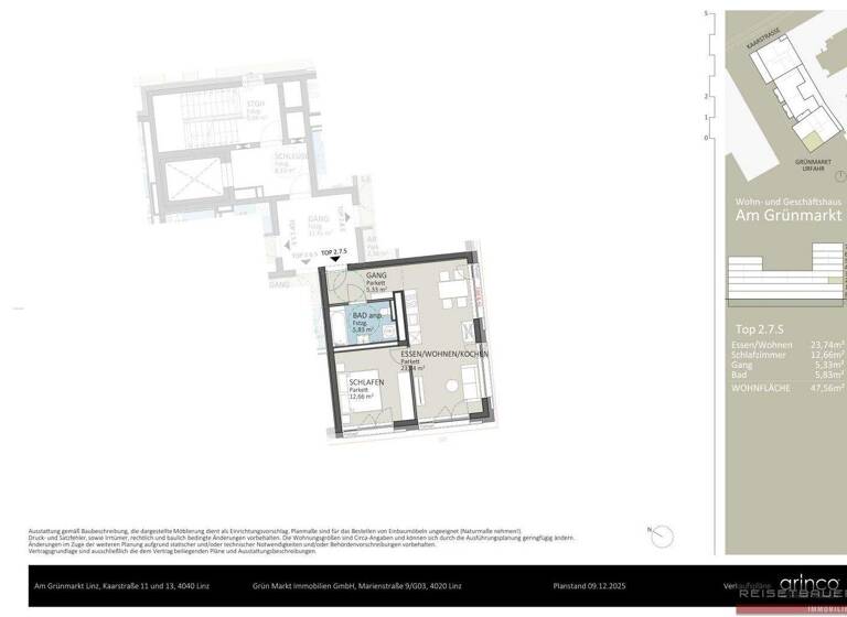 Wohnung zum Kauf - Erstbezug 326.853 € 2 Zimmer 47,6 m² 2. Geschoss Kaarstraße 11 und 13 Urfahr Linz 4040