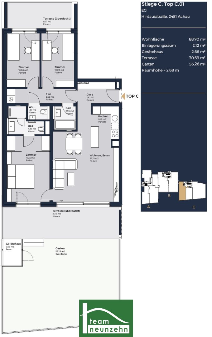 Wohnung zum Kauf 600.003 € 4 Zimmer 88,2 m²<br/>Wohnfläche EG<br/>Geschoss Hintausstraße Achau 2481