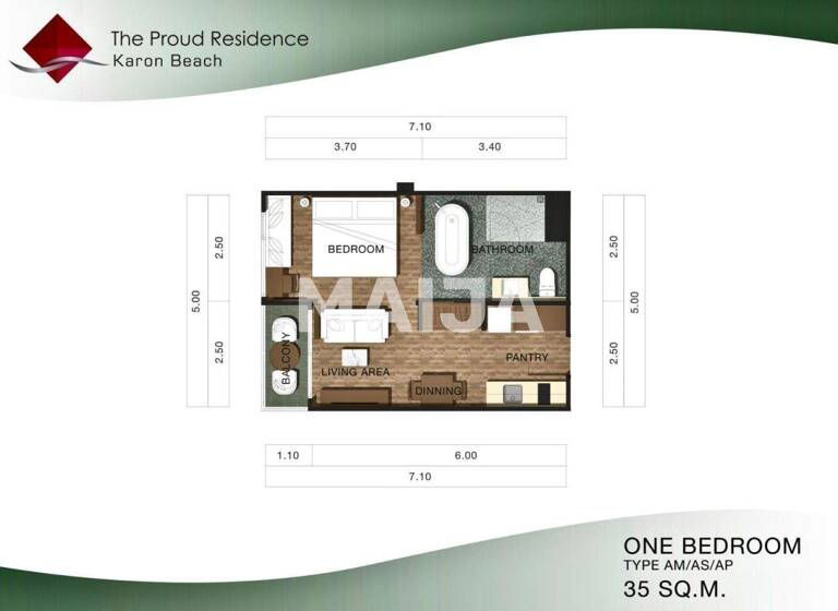 Studio zum Kauf 149.985 € 2 Zimmer 35 m² 1. Geschoss The Proud Residence Karon Mueang Phuket 83110