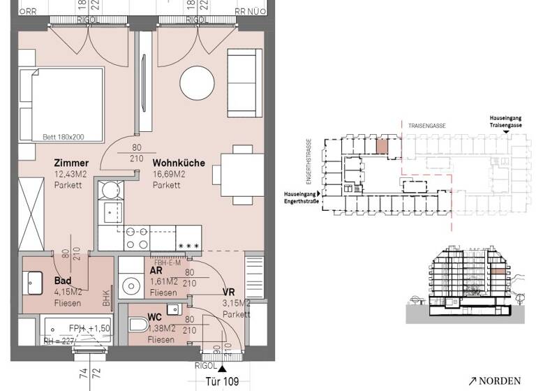 Wohnung zum Kauf - Erstbezug 303.600 € 2 Zimmer 39,4 m² 5. Geschoss frei ab 30.06.2028 Engerthstraße 111 Wien 1200