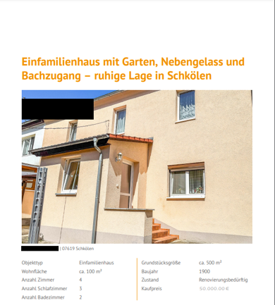 Einfamilienhaus zum Kauf provisionsfrei 45.000 € 5 Zimmer 100 m² 500 m² Grundstück Schkölen Schkölen 07619