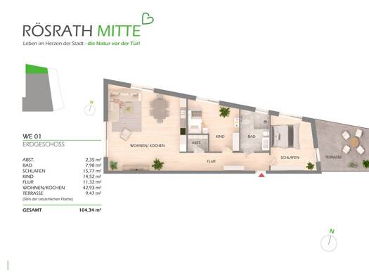 Wohnung zum Kauf provisionsfrei 569.000 € 3 Zimmer 104,3 m² EG Rösrath Rösrath 51503