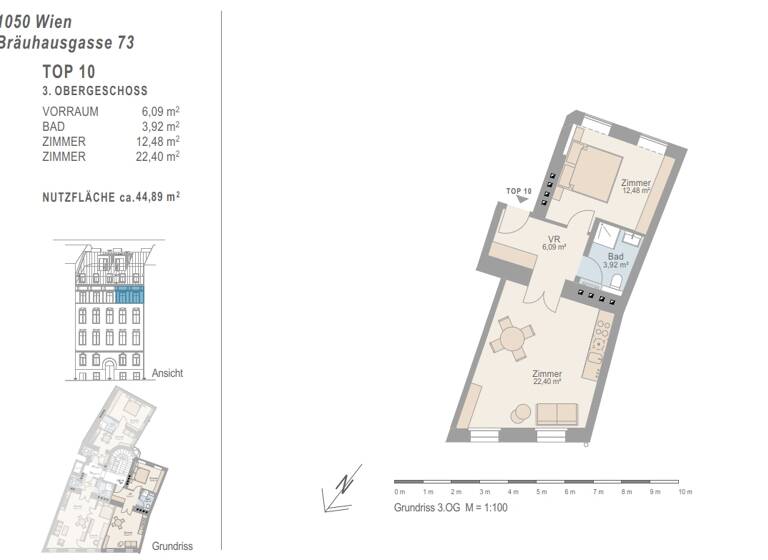 Wohnung zum Kauf 219.000 € 2 Zimmer 44,9 m² 3. Geschoss Bräuhausgasse 73 Wien 1050