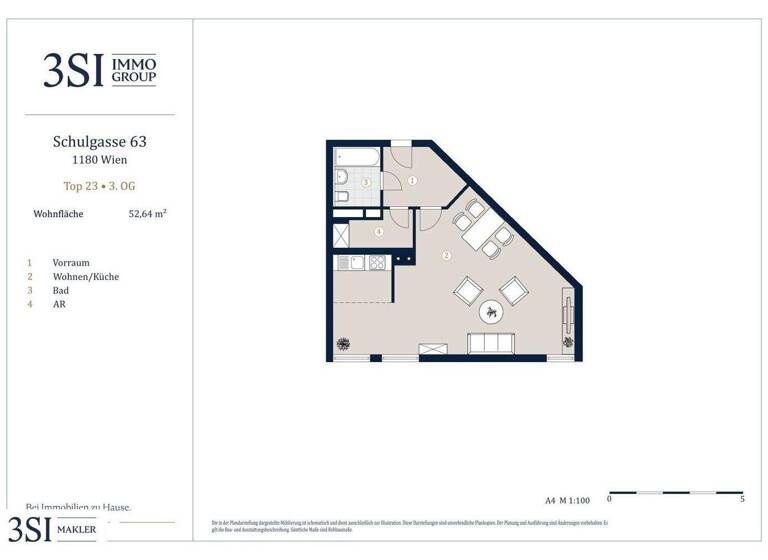 Studio zum Kauf 227.808 € 1 Zimmer 52,6 m² 3. Geschoss Schulgasse 63 Wien 1180