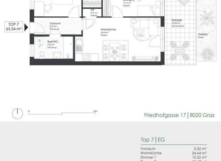 Wohnung zur Miete 655 € 3 Zimmer 65,5 m² EG Friedhofgasse 17 Gries Graz 8020