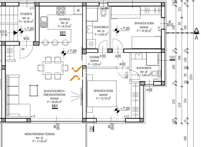 Wohnung zum Kauf 570.000 € 3 Zimmer 95 m² 2. Geschoss Privlaka