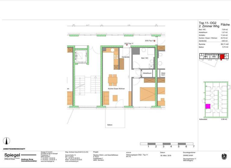 Wohnung zur Miete 819 € 2 Zimmer 50,5 m² Poststraße 1 Dornbirn 6850
