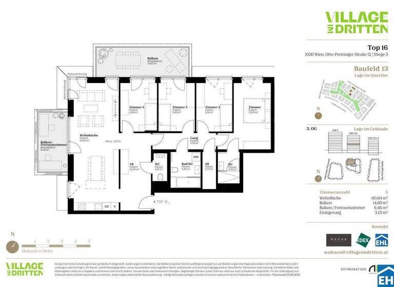 Wohnung zum Kauf - Erstbezug 925.000 € 5 Zimmer 110,6 m² 3. Geschoss Otto-Preminger-Straße Wien 1030