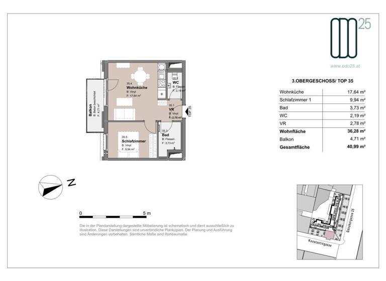 Wohnung zur Miete - Erstbezug 769 € 2 Zimmer 36,3 m² frei ab 01.07.2026 Wien 1160
