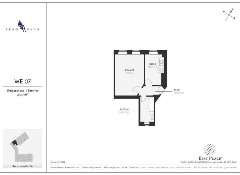 Studio zum Kauf provisionsfrei 158.000 € 1 Zimmer 37,8 m² EG Rennbahnstrasse 25 Weißensee Berlin 13086