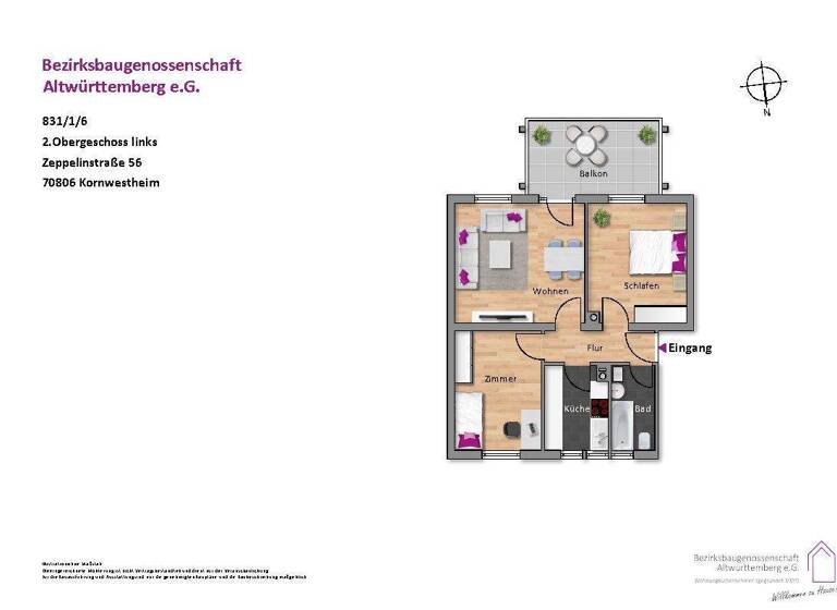 Wohnung zur Miete 620 € 3 Zimmer 64,1 m² 2. Geschoss frei ab 16.05.2026 Zeppelinstraße 56 Kornwestheim 70806