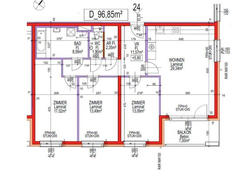Wohnung zur Miete - Erstbezug 1.156 € 4 Zimmer 96,9 m² 2. Geschoss Neunkirchen 2620