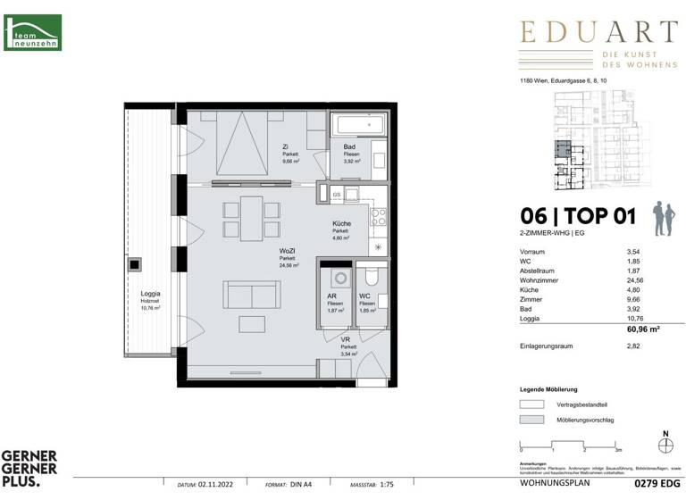 Wohnung zur Miete 1.098 € 2 Zimmer 50,2 m² EG Eduardgasse 6 Wien 1180