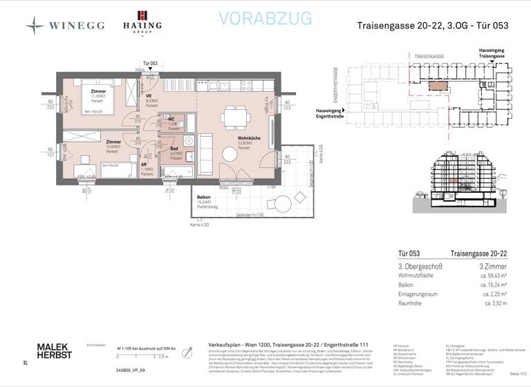 Wohnung zum Kauf - Erstbezug 398.600 € 3 Zimmer 59,4 m² 3. Geschoss Traisengasse 20-22 Wien 1200