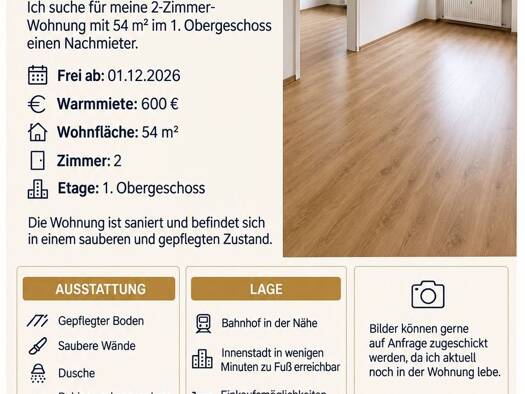 Wohnung zur Miete 400 € 2 Zimmer 54 m² Geschoss 1/3 frei ab 01.12.2026 Süd Herten 45699