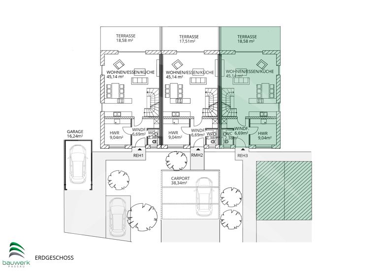 Reihenendhaus zum Kauf - Erstbezug provisionsfrei 499.900 € 4 Zimmer 121,6 m² 375 m² Grundstück Hochring 59 Denkhof Büchlberg 94124