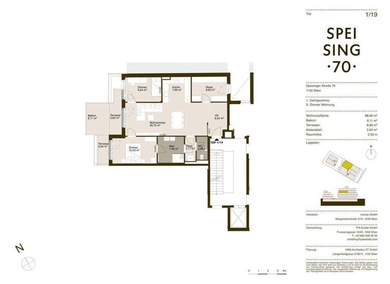 Wohnung zum Kauf - Erstbezug 860.000 € 3,5 Zimmer 88,4 m² 3. Geschoss frei ab 01.06.2026 Speisinger Straße Wien 1130
