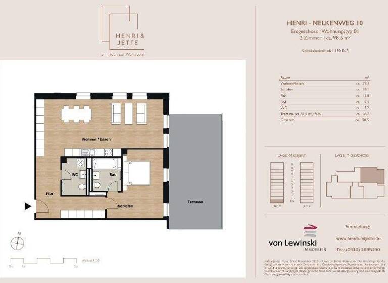 Wohnung zur Miete 1.081 € 2 Zimmer 98,1 m² EG Nelkenweg 10 Hellwinkel Wolfsburg 38446