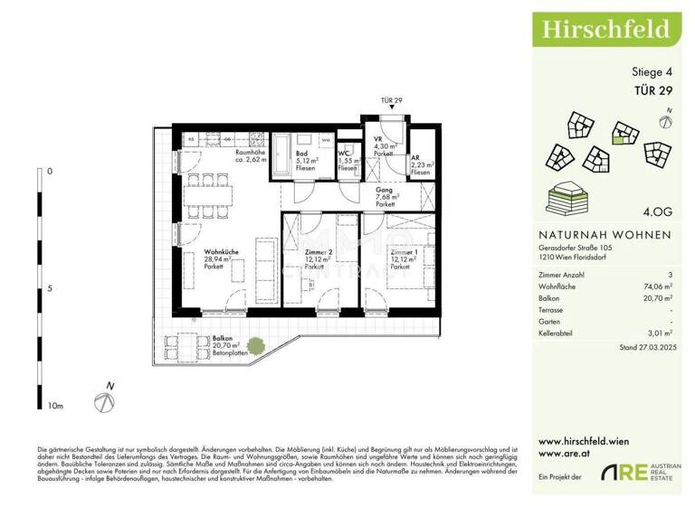 Wohnung zum Kauf - Erstbezug provisionsfrei 464.500 € 3 Zimmer 74,1 m² Wien 1210