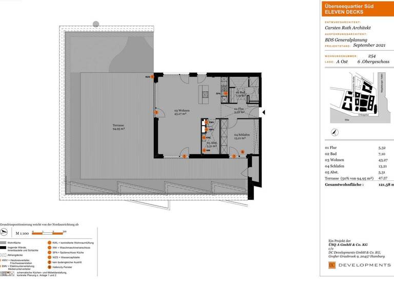 Wohnung zur Miete - Erstbezug 3.647 € 2 Zimmer 122 m² 6. Geschoss frei ab sofort Überseeboulevard 14 HafenCity Hamburg 20457
