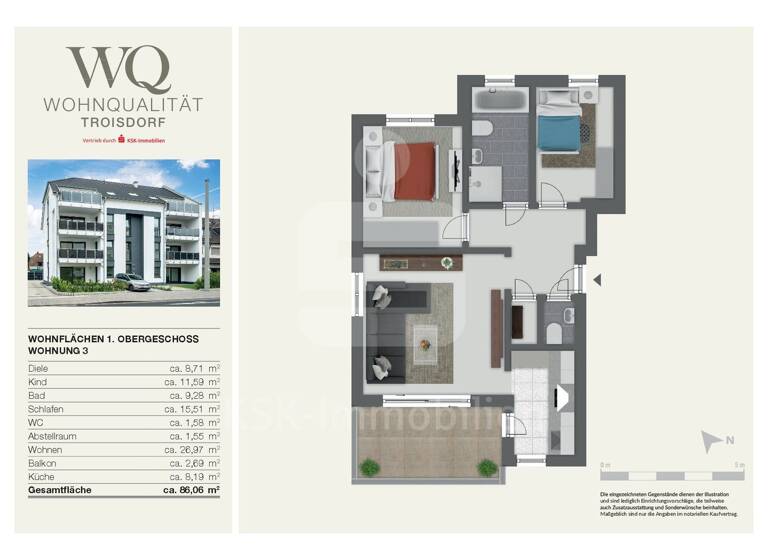 Wohnung zur Miete - Erstbezug 1.350 € 3 Zimmer 86,1 m² 1. Geschoss Spich Troisdorf 53842