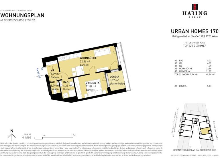 Wohnung zum Kauf - Erstbezug 379.500 € 2 Zimmer 44,9 m² 4. Geschoss Heiligenstädter Straße 170 Wien 1190