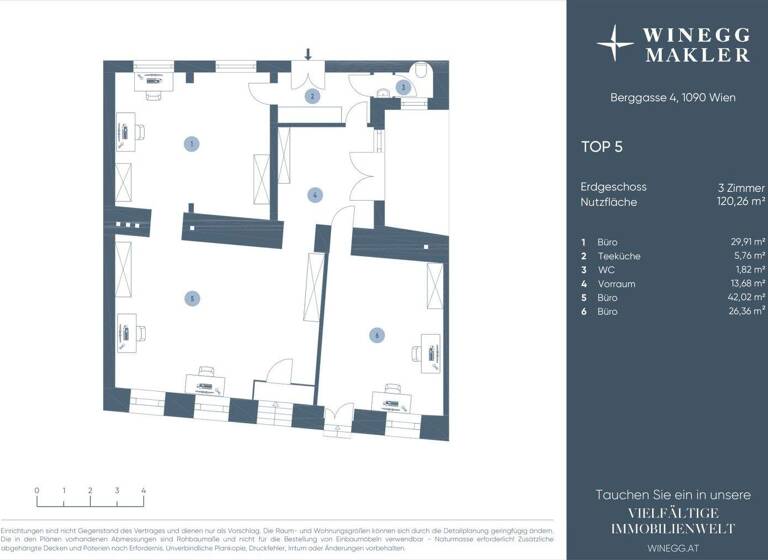 Büro zum Kauf 590.000 € 3 Zimmer 120 m² Bürofläche Berggasse Wien 1090