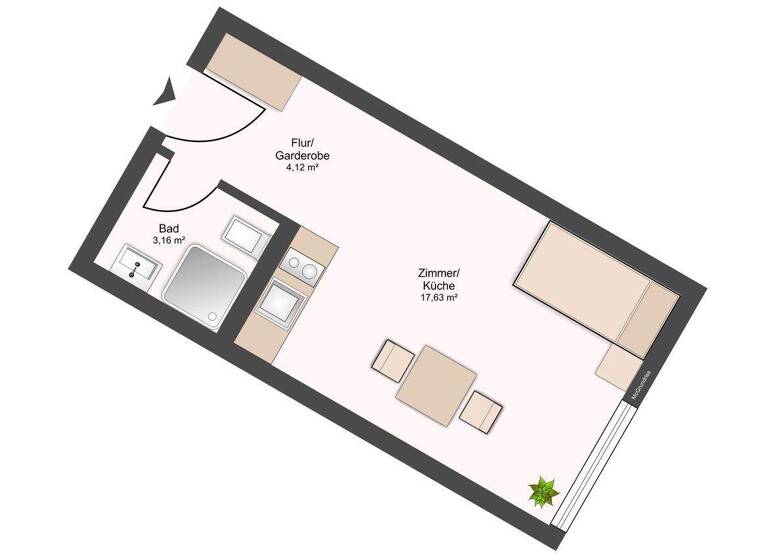 Studio zur Miete 525 € 1 Zimmer 25,1 m² 1. Geschoss Elisenstraße 23 Johannstadt-Nord Dresden 01307