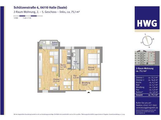 Wohnung zur Miete 638 € 2 Zimmer 75,1 m² 2. Geschoss Schützenstraße 6 Innenstadt Halle 06110