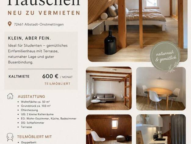 Einfamilienhaus zur Miete 600 € 2 Zimmer 56 m² 90 m² Grundstück frei ab 15.10.2026 Kohlweilerstraße 7 Onstmettingen Albstadt 72461