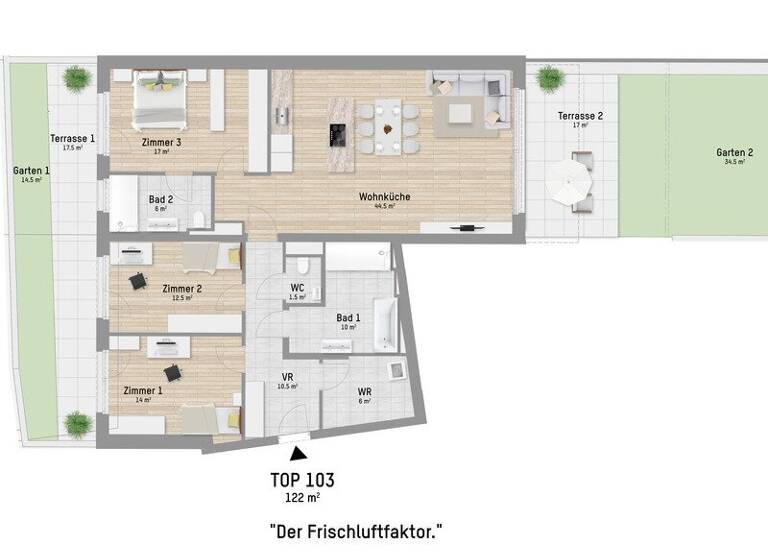 Wohnung zur Miete - Erstbezug 2.518 € 4 Zimmer 122,4 m² EG Lobaugasse 25 Wien 1220