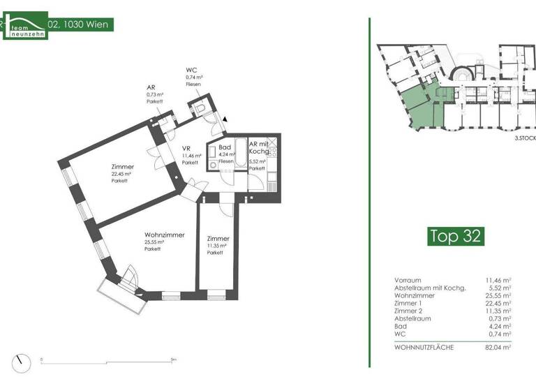 Wohnung zum Kauf 539.000 € 3 Zimmer 82 m² 4. Geschoss Rennweg 102 Wien,Landstraße 1030