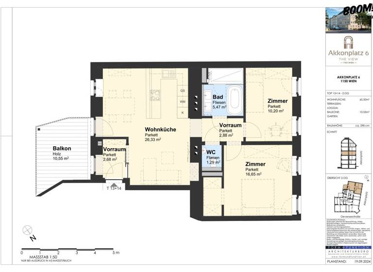 Terrassenwohnung zum Kauf - Erstbezug 469.000 € 3 Zimmer 65,5 m² 2. Geschoss Wien 1150