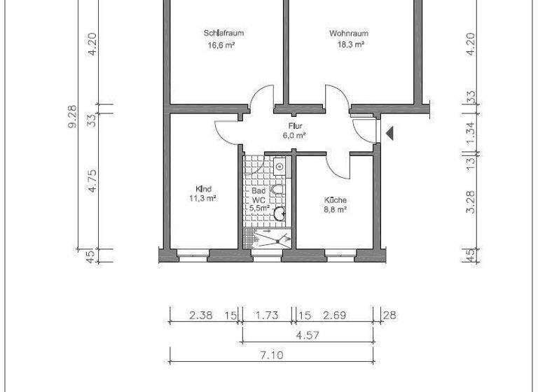 Wohnung zur Miete 365 € 3 Zimmer 66,1 m² EG Straße der Völkerfreundschaft 26 Zwötzen Gera 07551