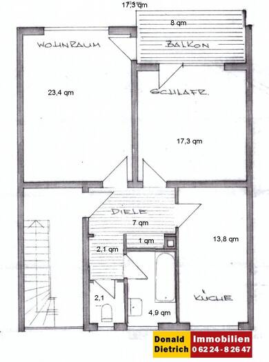 Wohnung zur Miete 700 € 2 Zimmer 70 m² 1. Geschoss frei ab sofort Wiesloch Wiesloch 69168