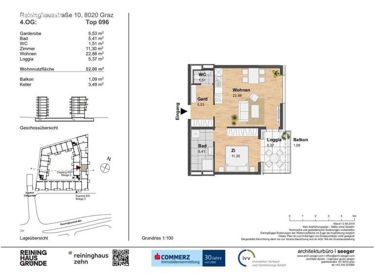 Wohnung zur Miete 556 € 2 Zimmer 52 m² 4. Geschoss Eggenberg Graz,14.Bez.:Eggenberg 8020